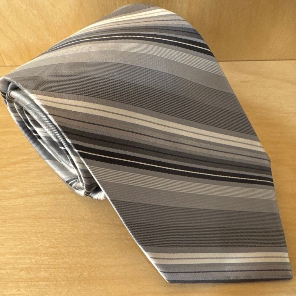 ARROW 100% Silk Tie Gray Striped Diagonal Mens Classic Business Formal Necktie